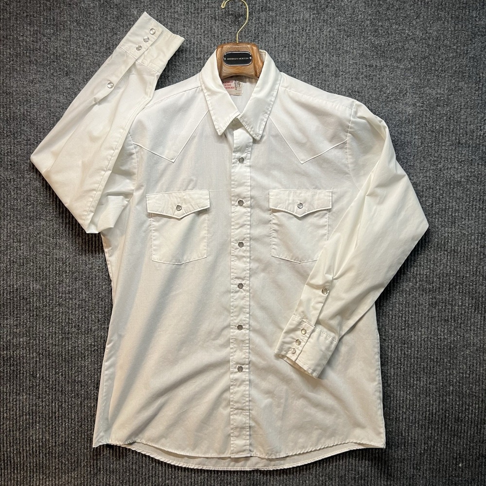 Saddle King Western Long Sleeve White Pearl Snap Button Up Dress‎ Shirt Size L